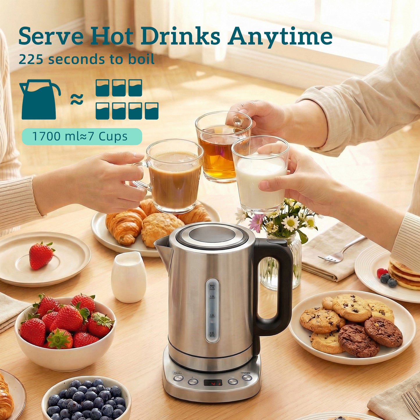 Electric Kettle, 1.7L Fast Boil, 3kW Water Kettle with Strix Thermost