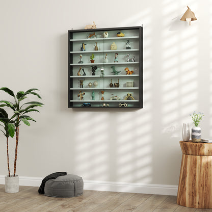 7-Tier Wall Display Cabinet w/ Shelves Glass Doors, Black and White