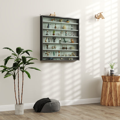 7-Tier Wall Display Cabinet w/ Shelves Glass Doors, Black and White