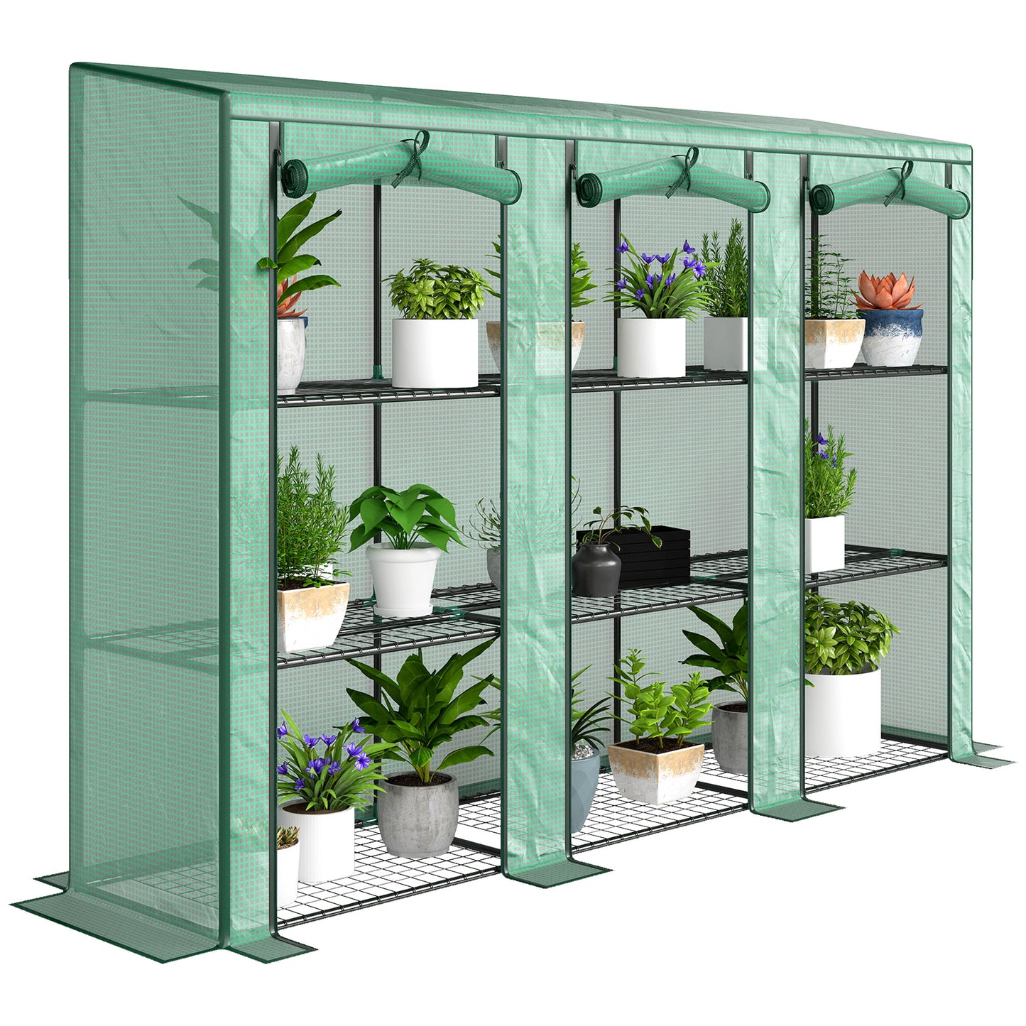 3 Tier Lean-to Mini Greenhouse with PE Cover, Green