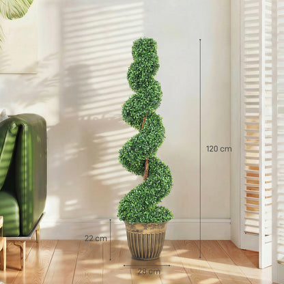 Set of 2 Potted Artificial Plants, Topiary Spiral Boxwood Trees