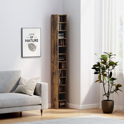 204 CD Storage Tower Tall Bookcase Bookshelf with Cubes Rustic Brown