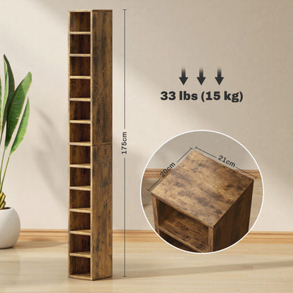 204 CD Storage Tower Tall Bookcase Bookshelf with Cubes Rustic Brown