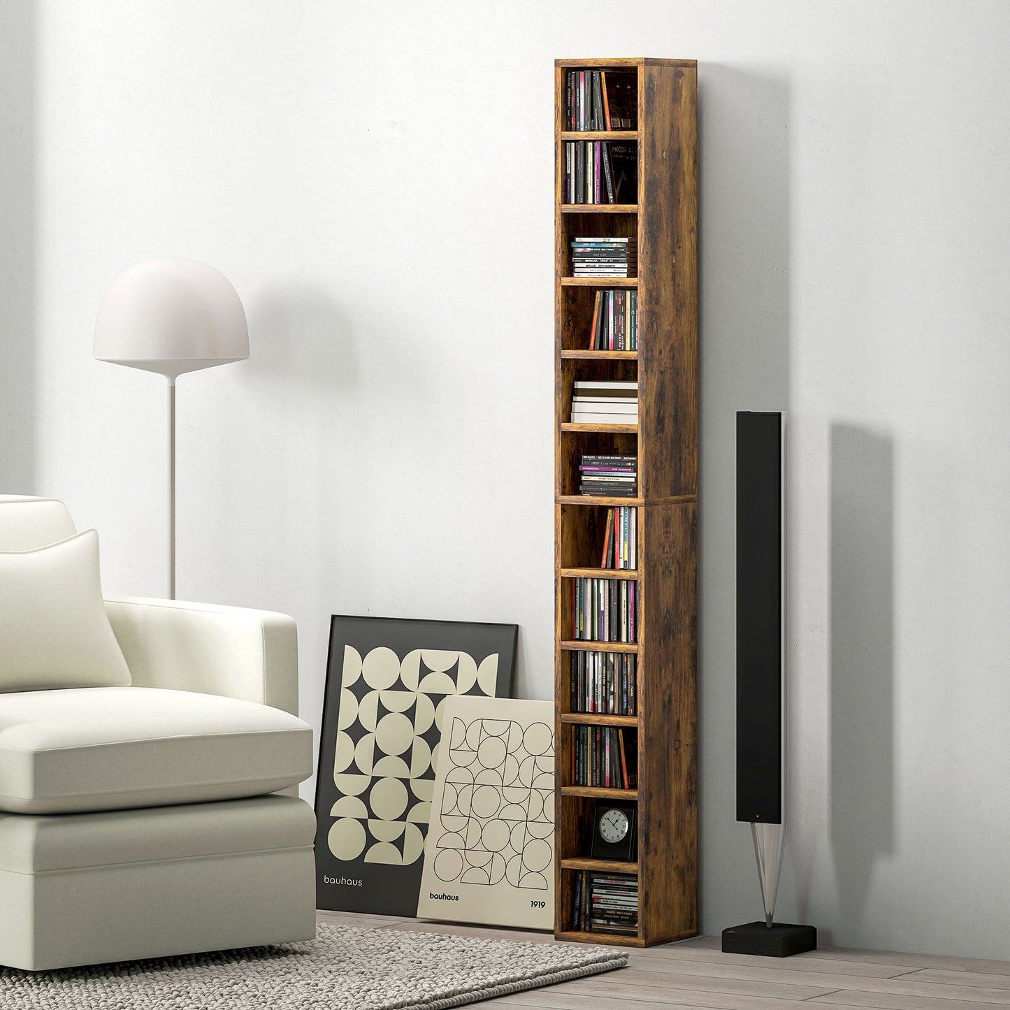 204 CD Storage Tower Tall Bookcase Bookshelf with Cubes Rustic Brown