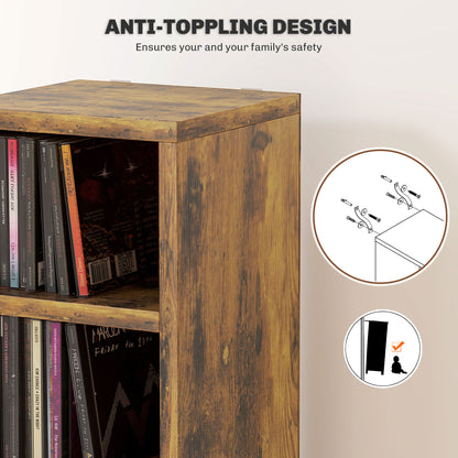 204 CD Storage Tower Tall Bookcase Bookshelf with Cubes Rustic Brown