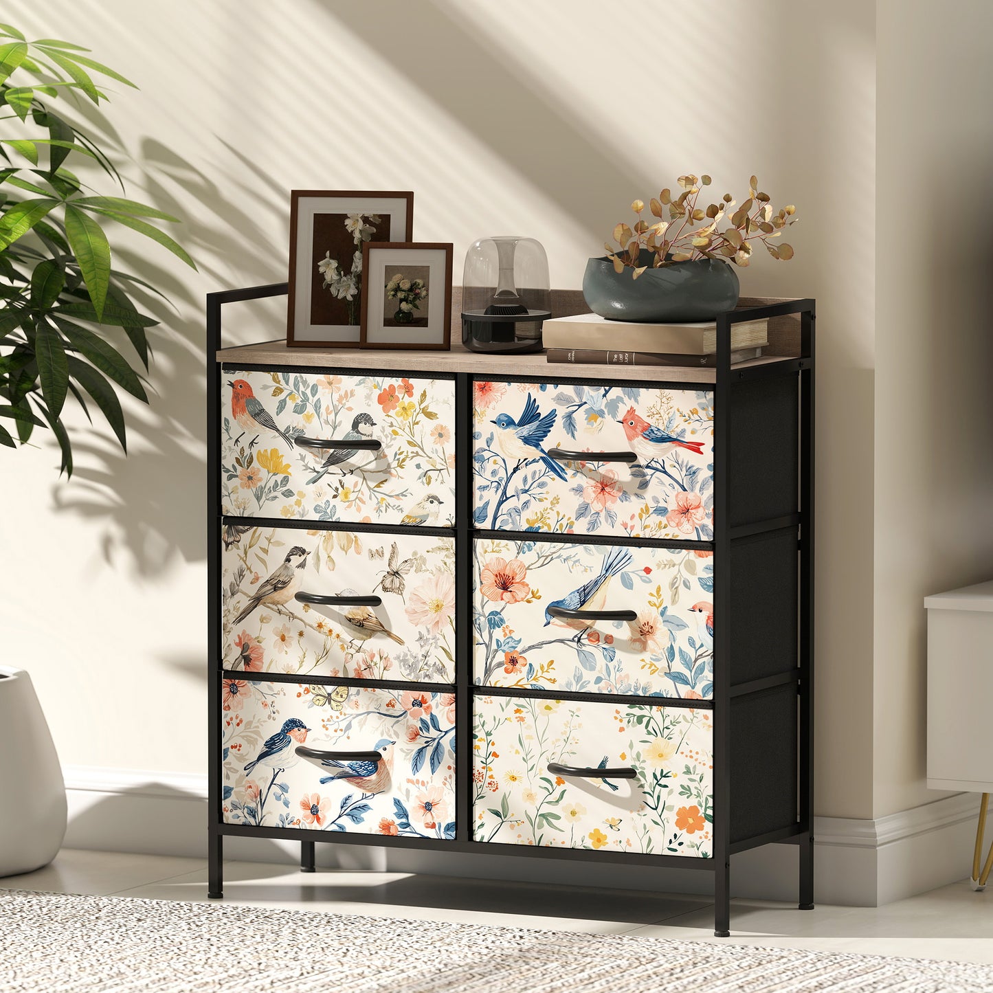 6-Drawer Chest of Drawers, Fabric Dresser, White