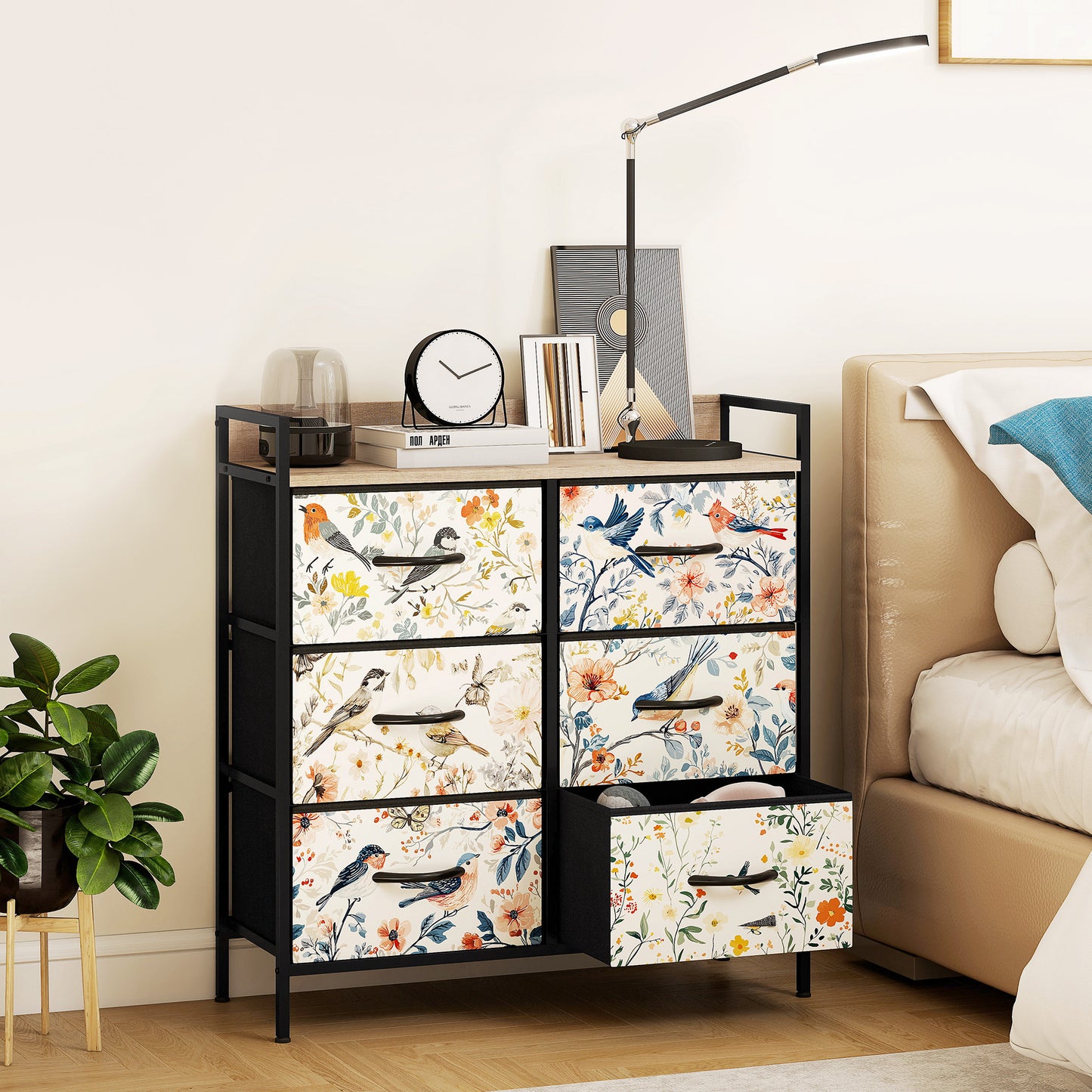 6-Drawer Chest of Drawers, Fabric Dresser, White