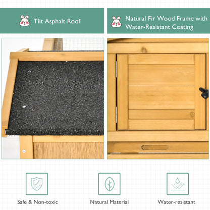 2 Level Wooden Rabbit Bunny Guinea Pig Hutch w/ Outdoor Run Water Resistant Roof Pull out Tray Ramp 150 x 52.5 x 68 cm, Yellow