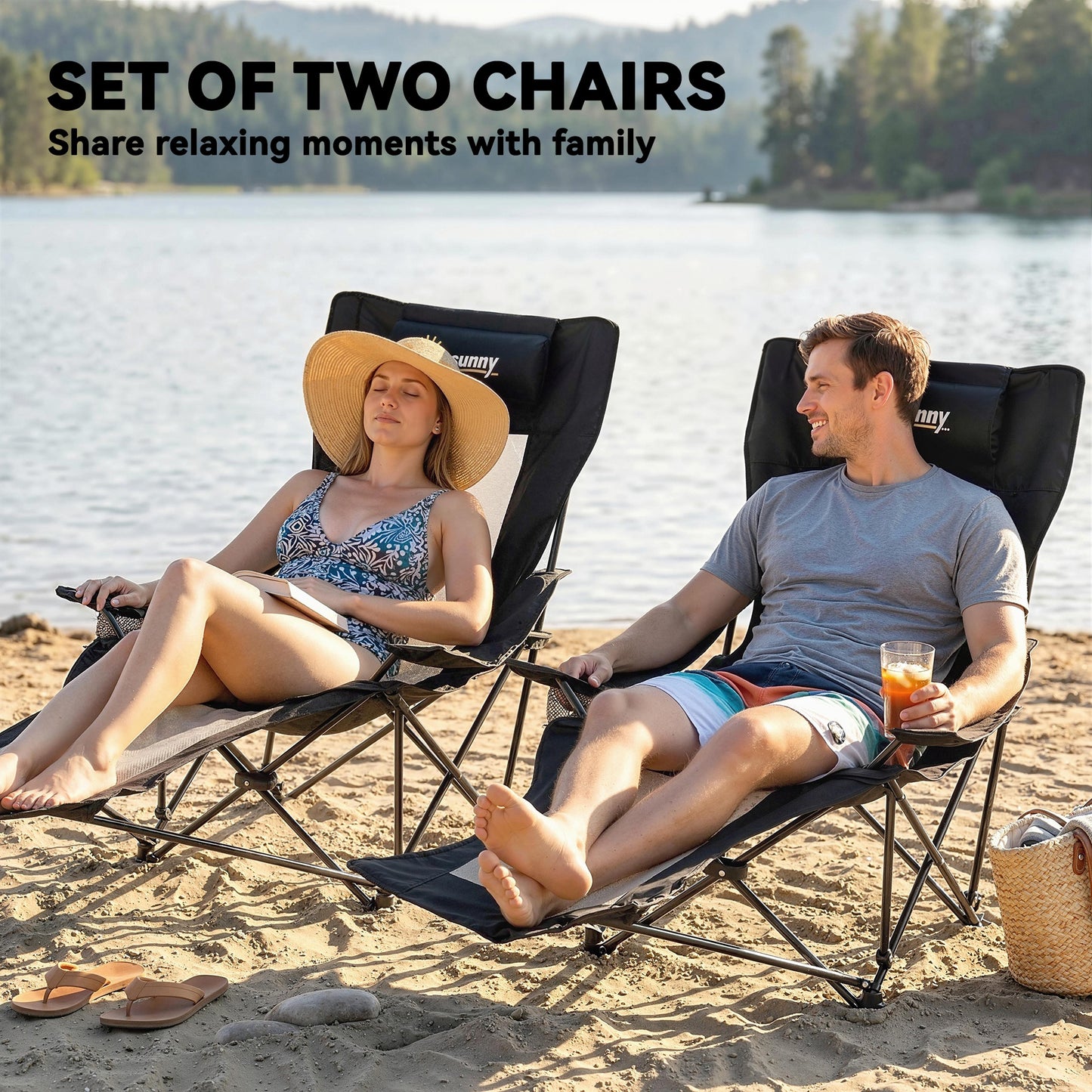 Camping Chair Reclining Folding Portable Black