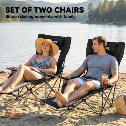 Camping Chair Reclining Folding Portable Black