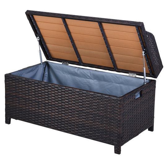Patio PE Rattan Wicker Storage Basket Box Bench Seat Furniture w/ Cushion Brown