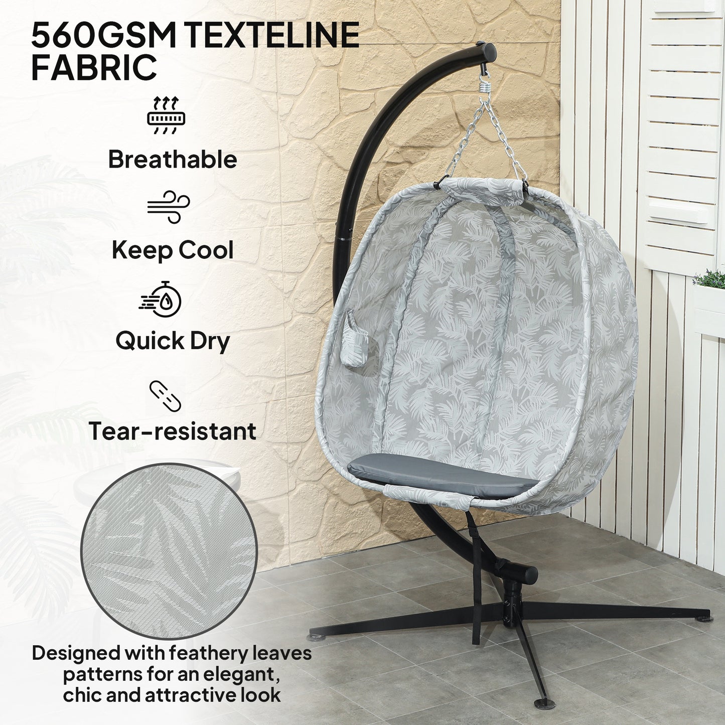 Hanging Egg Chair Outdoor Indoor Swing Chair, Folding Basket, Grey