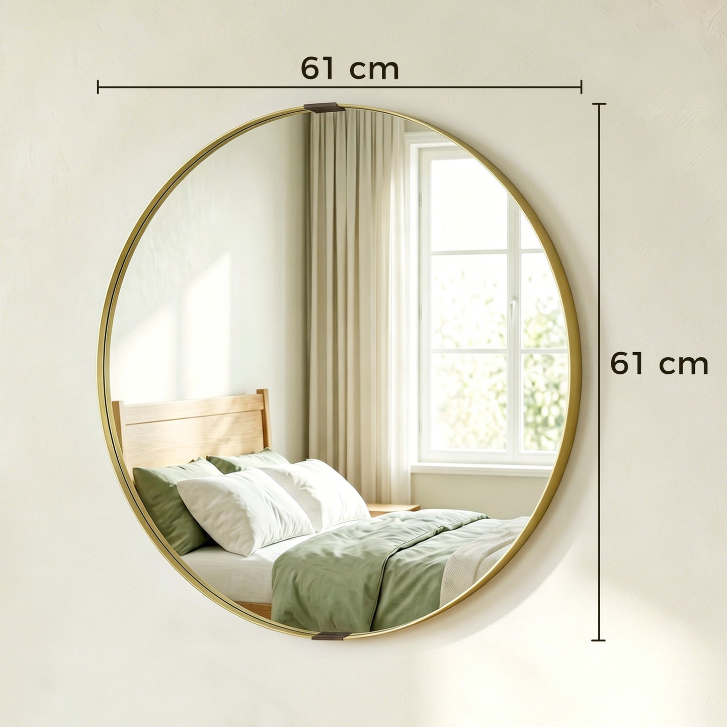 Round Wall Mirror 61 cm, Wall Mounted Bathroom Mirror with Tempered Safety Glass and Aluminium Alloy Frame for Living Room, Bedroom, Entryway, Home, Gold Tone