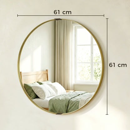 Round Wall Mirror 61 cm, Wall Mounted Bathroom Mirror with Tempered Safety Glass and Aluminium Alloy Frame for Living Room, Bedroom, Entryway, Home, Gold Tone