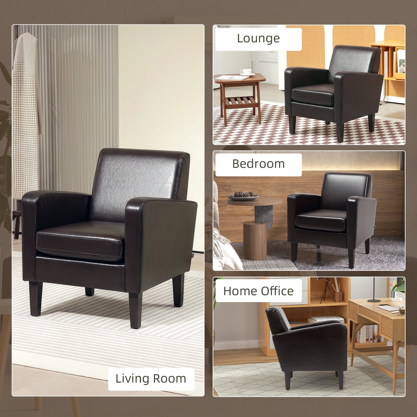 Armchair Accent Chair with Eucalyptus Wood Legs for Bedroom Brown