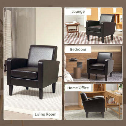 Armchair Accent Chair with Eucalyptus Wood Legs for Bedroom Brown