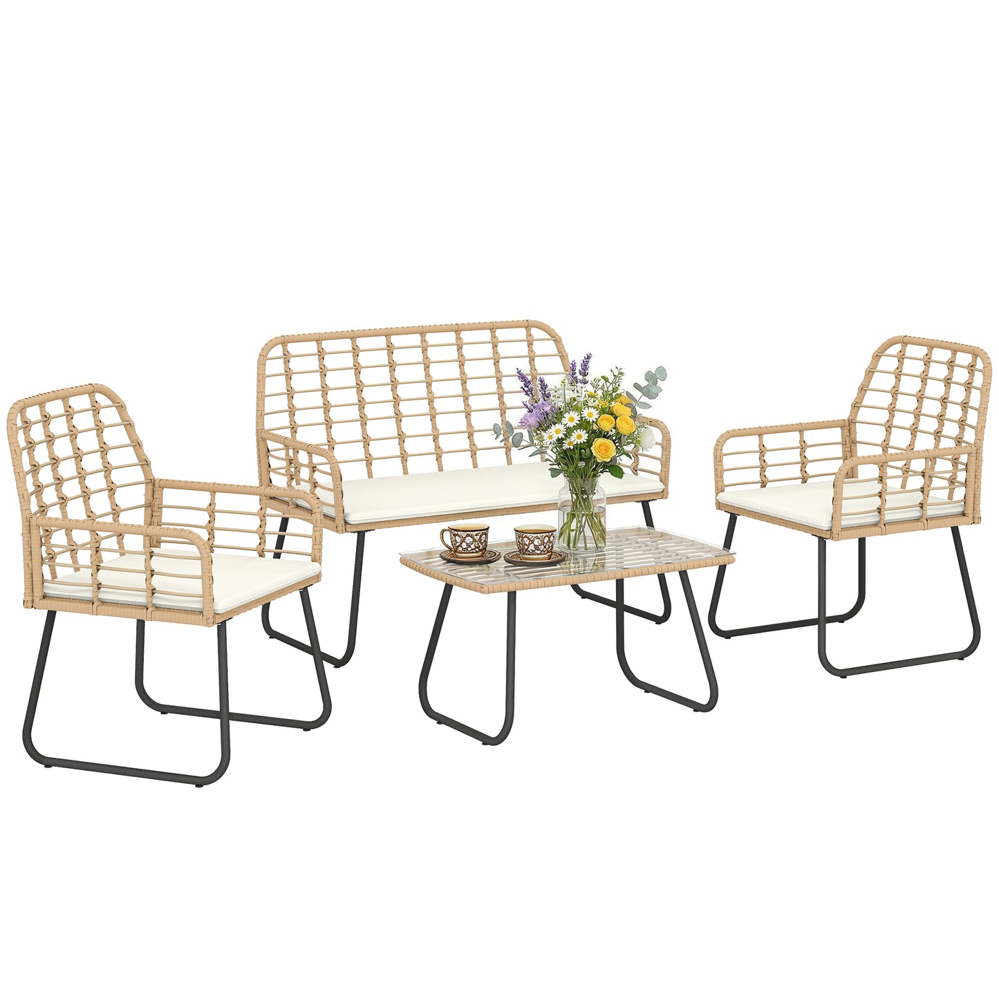 Rattan Garden Furniture Set, 4 Piece Outdoor Patio Furniture