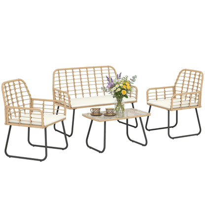Rattan Garden Furniture Set, 4 Piece Outdoor Patio Furniture