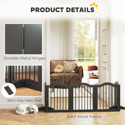 Freestanding Pet Gate Wooden Dog Gate with Support Feet Foldable Pet Fence Safety Barrier for the House Doorway Stairs Black