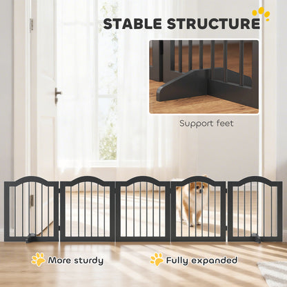Freestanding Pet Gate Wooden Dog Gate with Support Feet Foldable Pet Fence Safety Barrier for the House Doorway Stairs Black