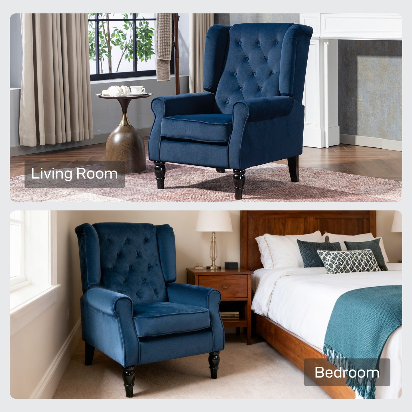 Accent Armchair Home Furniture Retro Tufted Club Fabric Dark Blue