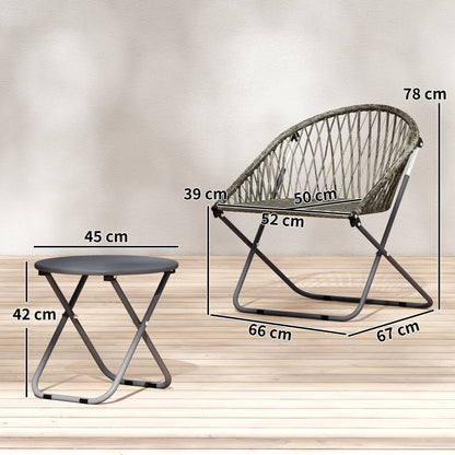 Outdoor Bistro Set, Folding Table and Rattan Chairs for 2, Grey
