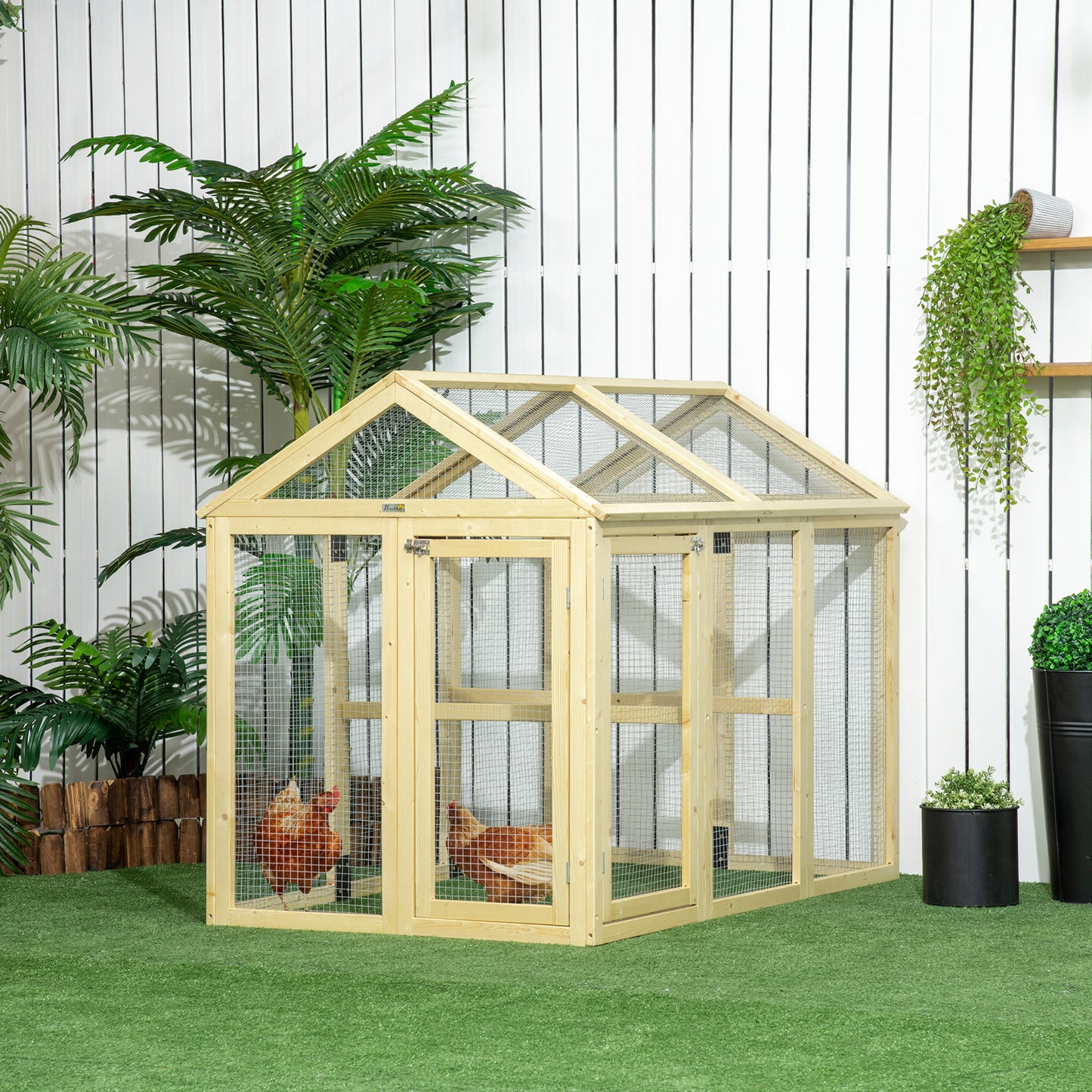 Chicken Run, Wooden Chicken Coop w/ Combinable Design-Natural Wood Finish