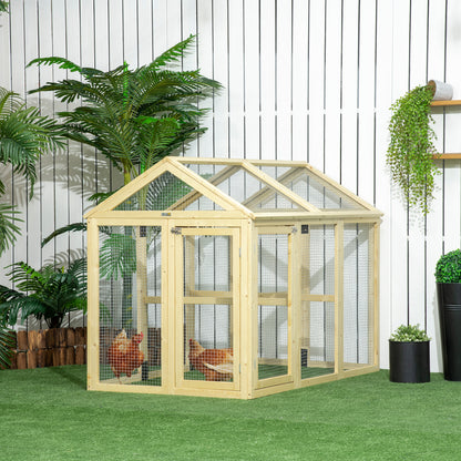 Chicken Run, Wooden Chicken Coop w/ Combinable Design-Natural Wood Finish