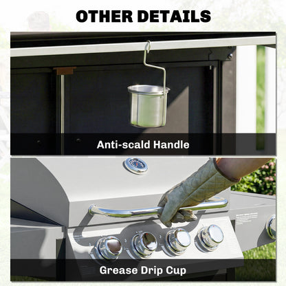 4+1 Burner Gas BBQ Grill with Side Burner, 50000 BTU Gas Grill