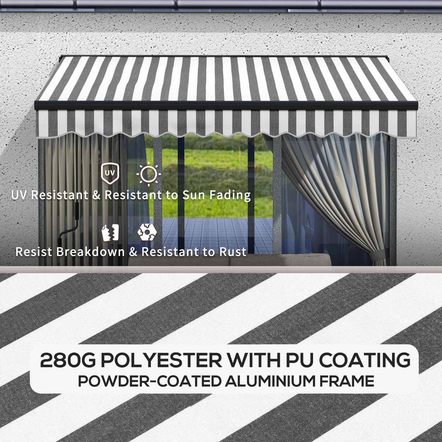 3 x 2m Electric Retractable Awning, Aluminium Frame, Grey & White
