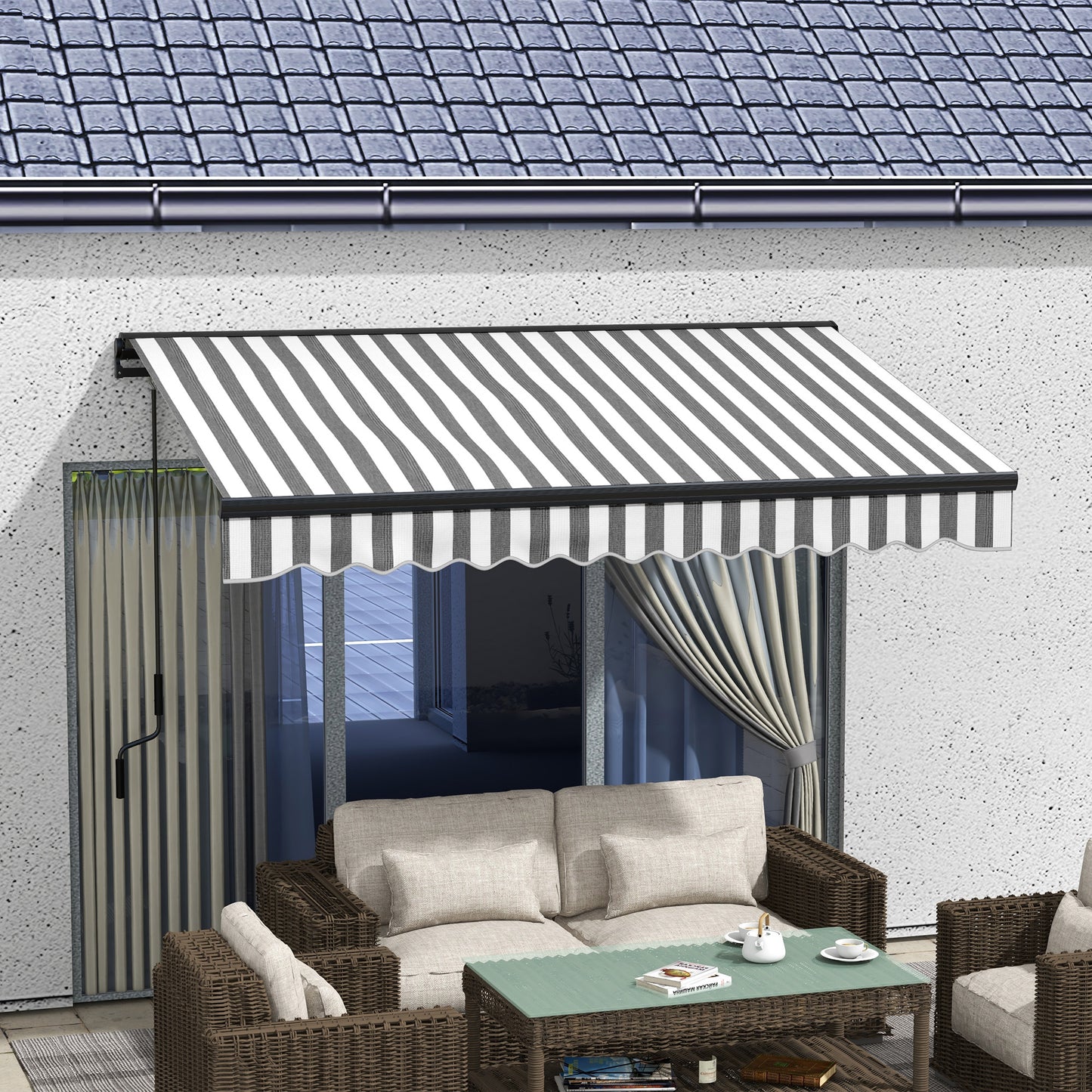3 x 2m Electric Retractable Awning, Aluminium Frame, Grey & White