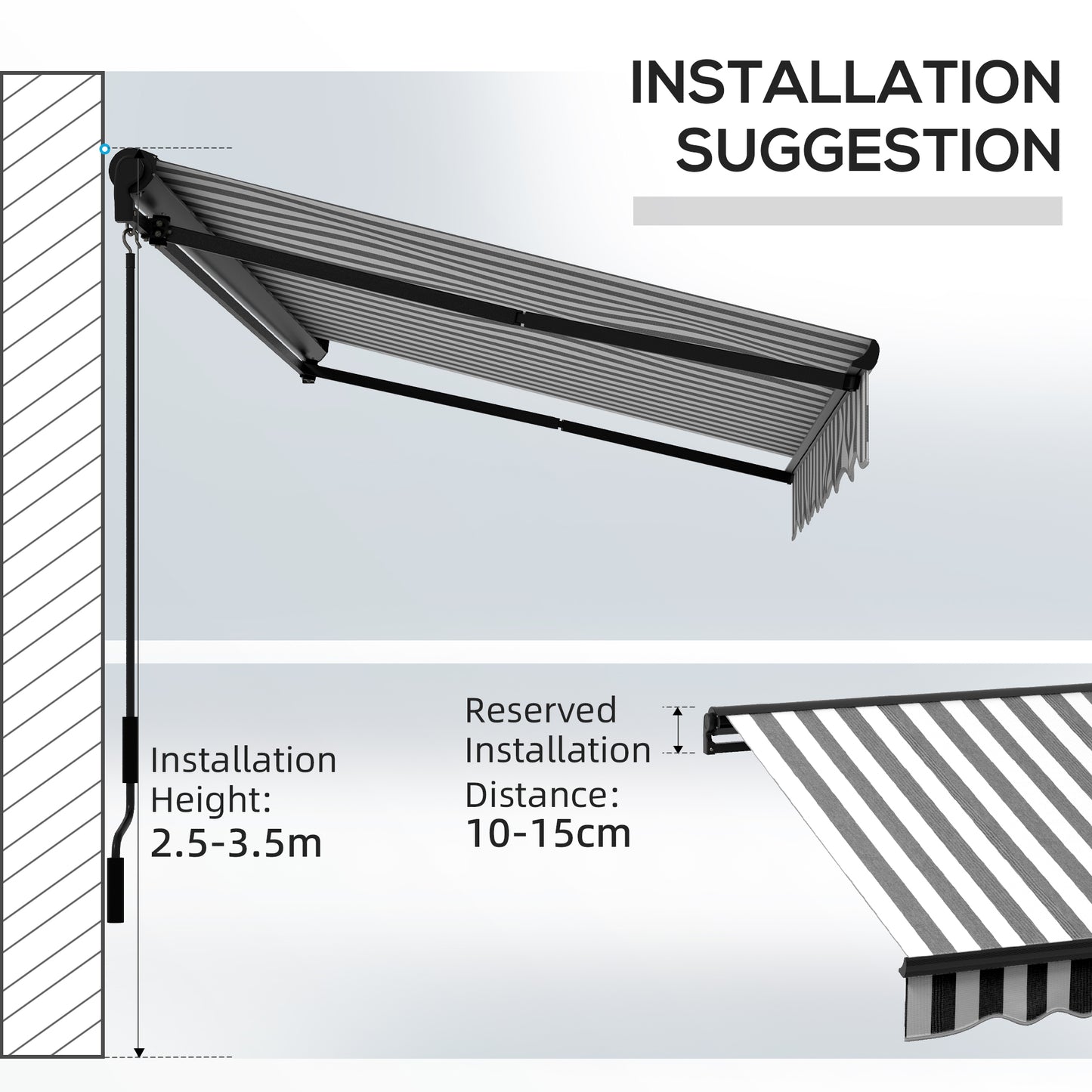 3 x 2m Electric Retractable Awning, Aluminium Frame, Grey & White