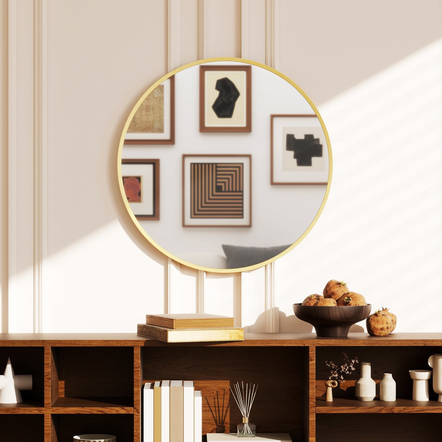Wall Mirror for Living Room, 61 cm Circle Bathroom Mirror, Gold Tone