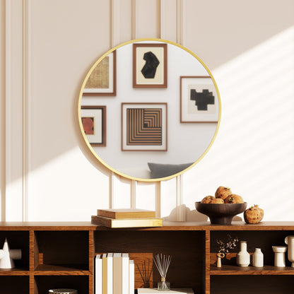 Wall Mirror for Living Room, 61 cm Circle Bathroom Mirror, Gold Tone