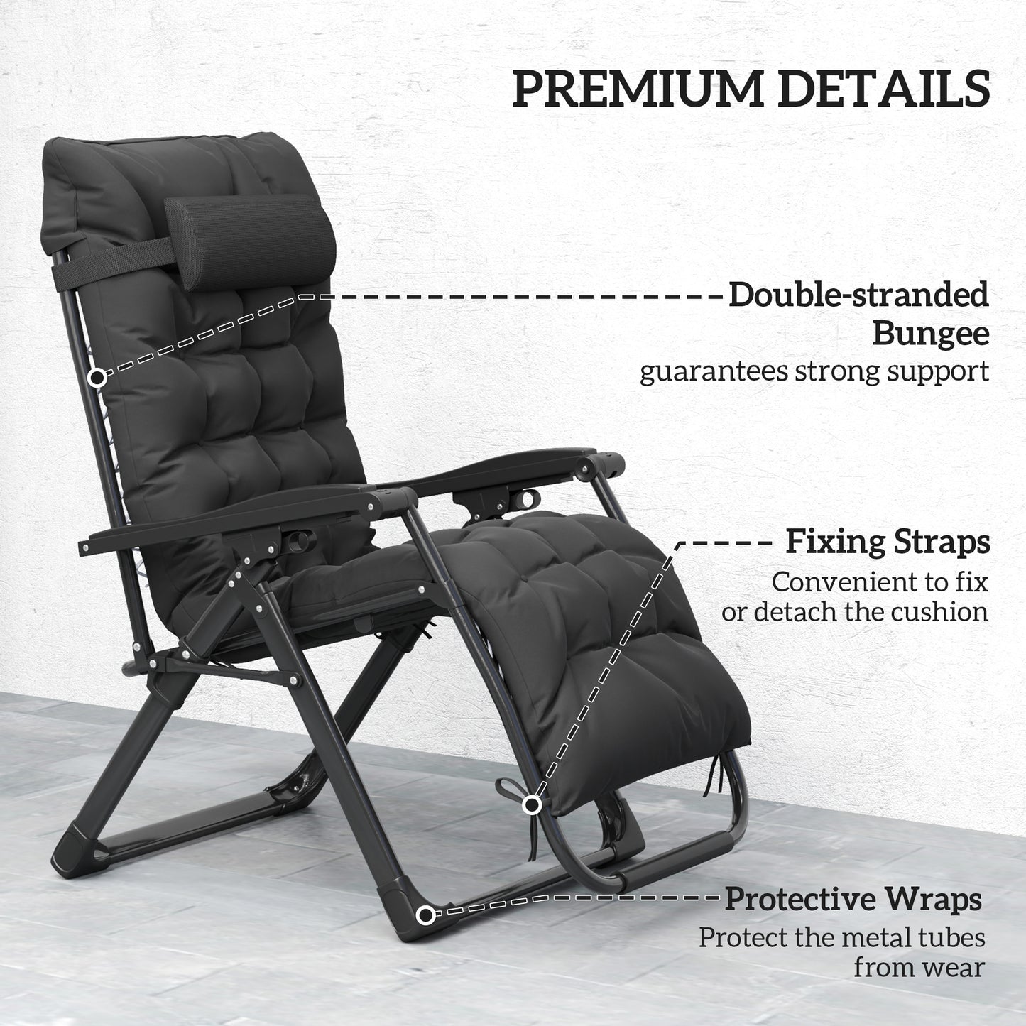 2 PCS Reclining Zero Gravity Chair Folding Lounger Cushion Black