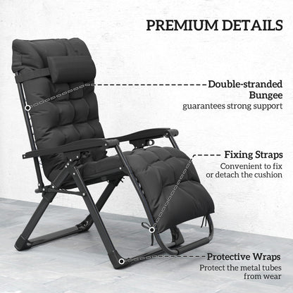 2 PCS Reclining Zero Gravity Chair Folding Lounger Cushion Black