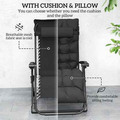 2 PCS Reclining Zero Gravity Chair Folding Lounger Cushion Black