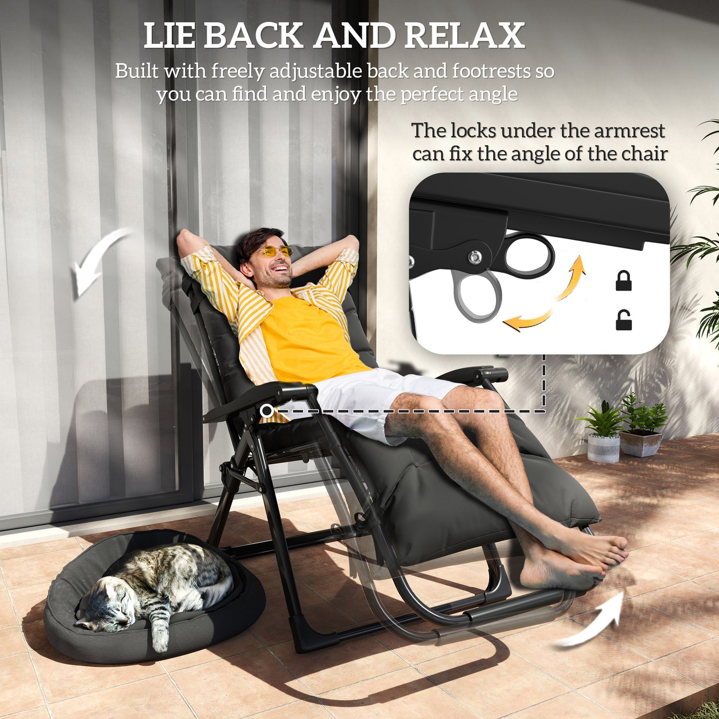 2 PCS Reclining Zero Gravity Chair Folding Lounger Cushion Black