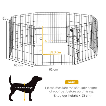 8 Panel Dog Playpen Puppy Pen Rabbits Guinea Metal Crate Pet Cage Run Indoor Outdoor, 61x61 cm