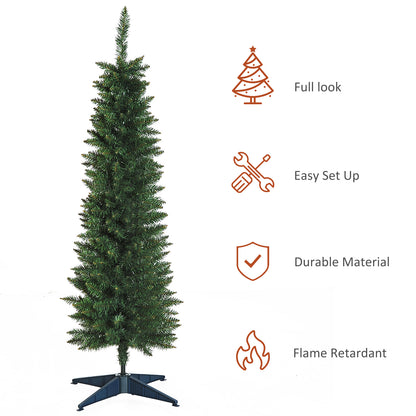 5FT Pencil Slim Artificial Christmas Tree with Study Stand Tips Green