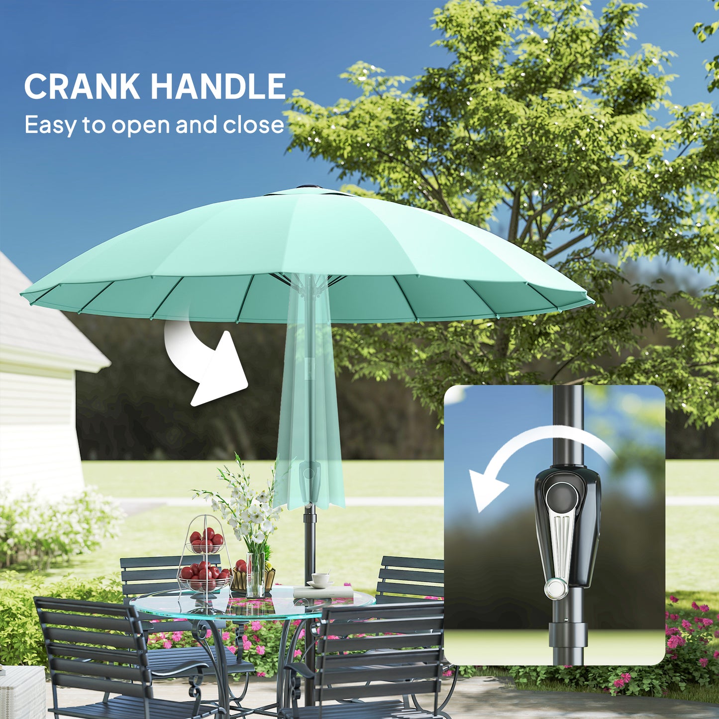 2m Shanghai Garden Parasol Umbrella, Outdoor Sun Shade, Turquoise