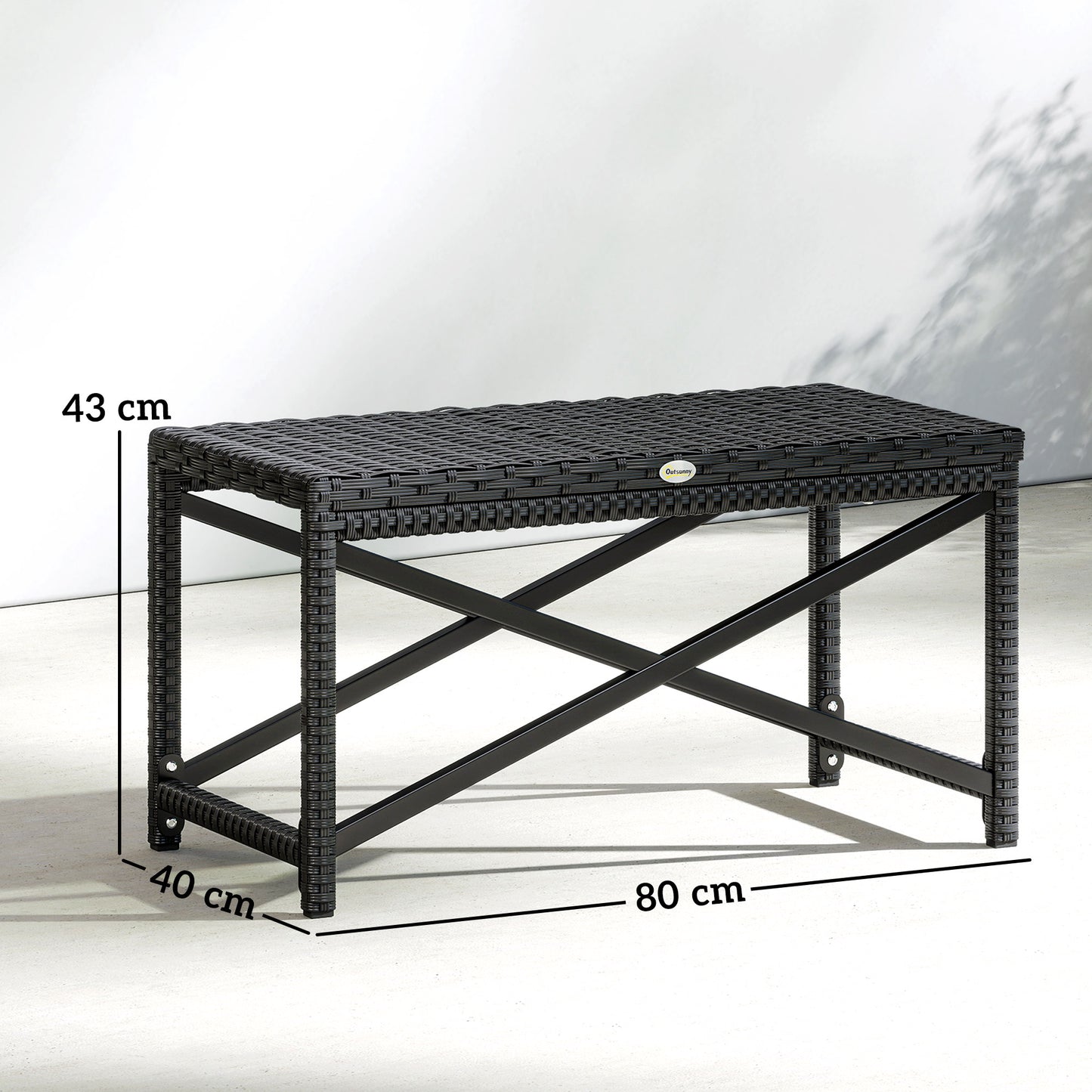 Outdoor Coffee Table, PE Rattan Side Table w/ Plastic Board, Black