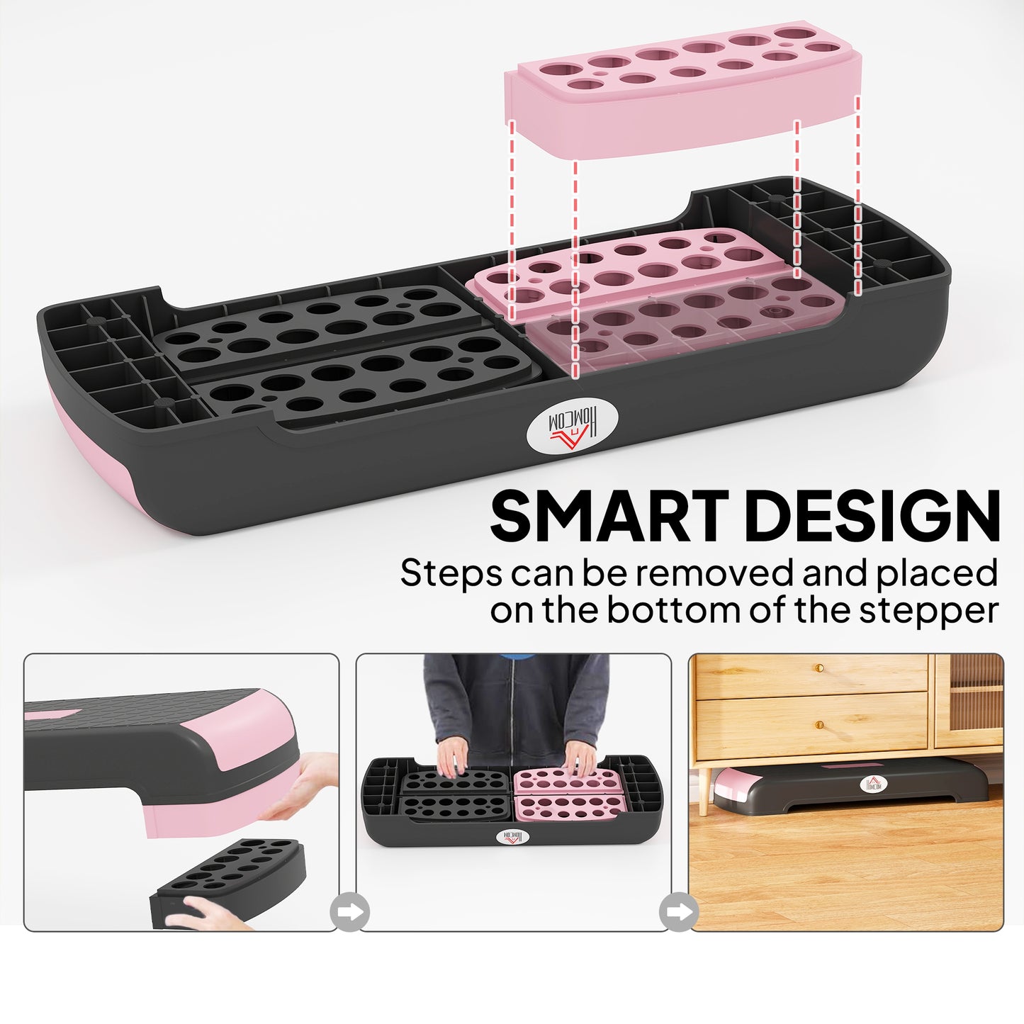 Aerobic Step Three-Level Adjustable Exercise Stepper, Black and Pink