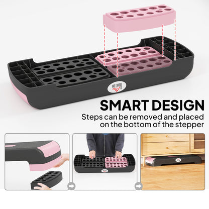 Aerobic Step Three-Level Adjustable Exercise Stepper, Black and Pink