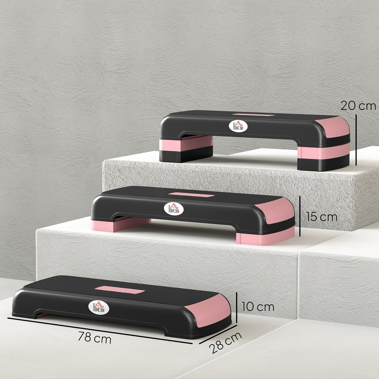 Aerobic Step Three-Level Adjustable Exercise Stepper, Black and Pink