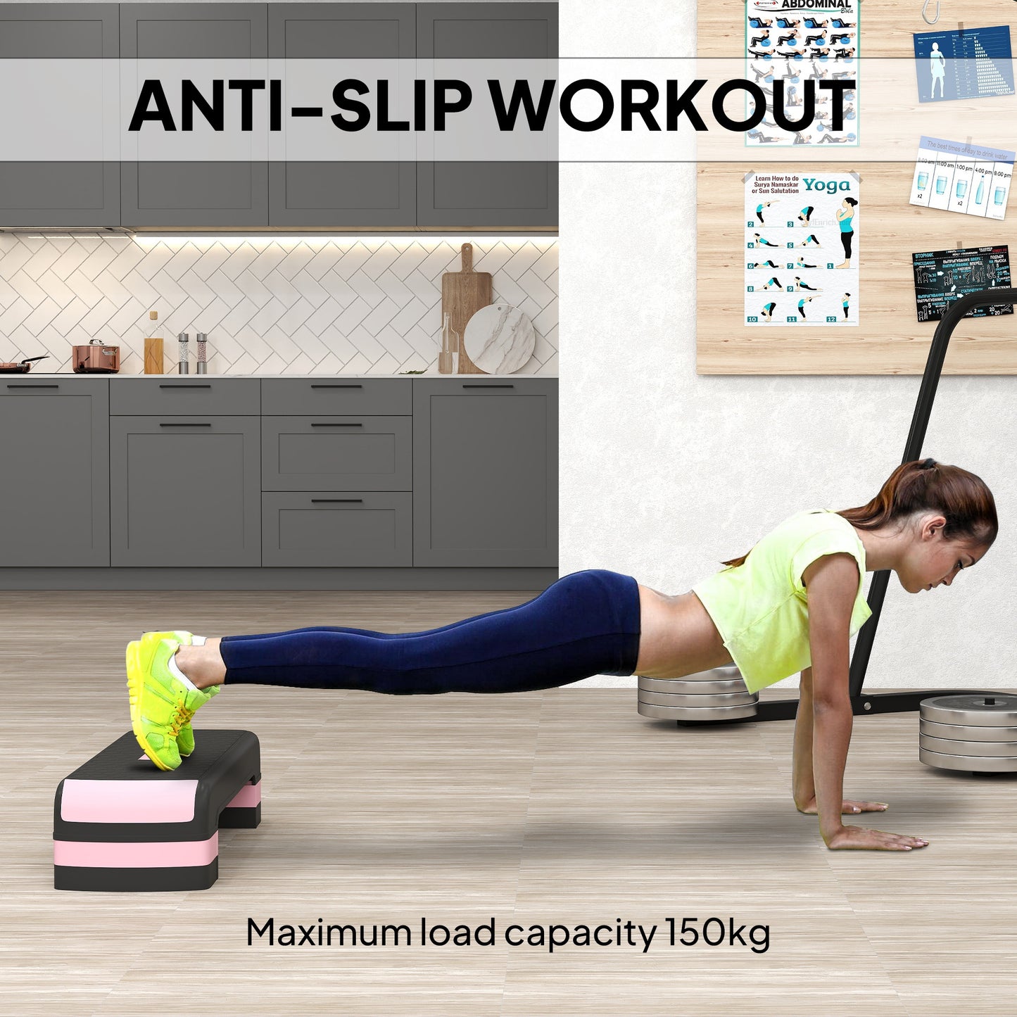 Aerobic Step Three-Level Adjustable Exercise Stepper, Black and Pink
