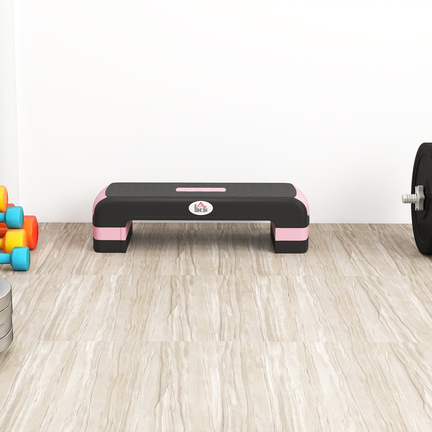 Aerobic Step Three-Level Adjustable Exercise Stepper, Black and Pink