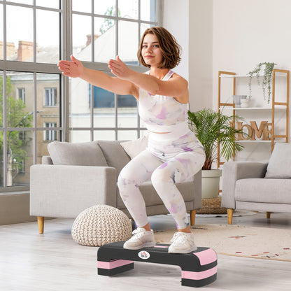 Aerobic Step Three-Level Adjustable Exercise Stepper, Black and Pink
