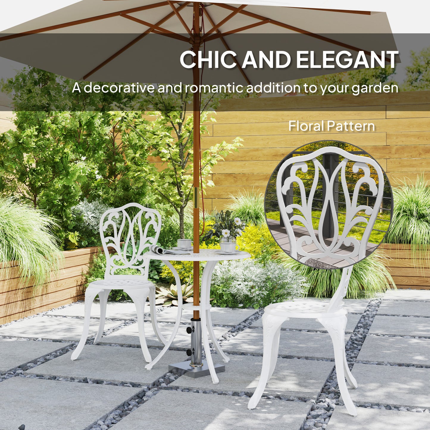 3 Piece Patio Bistro Set Outdoor Table Set with Umbrella Hole White