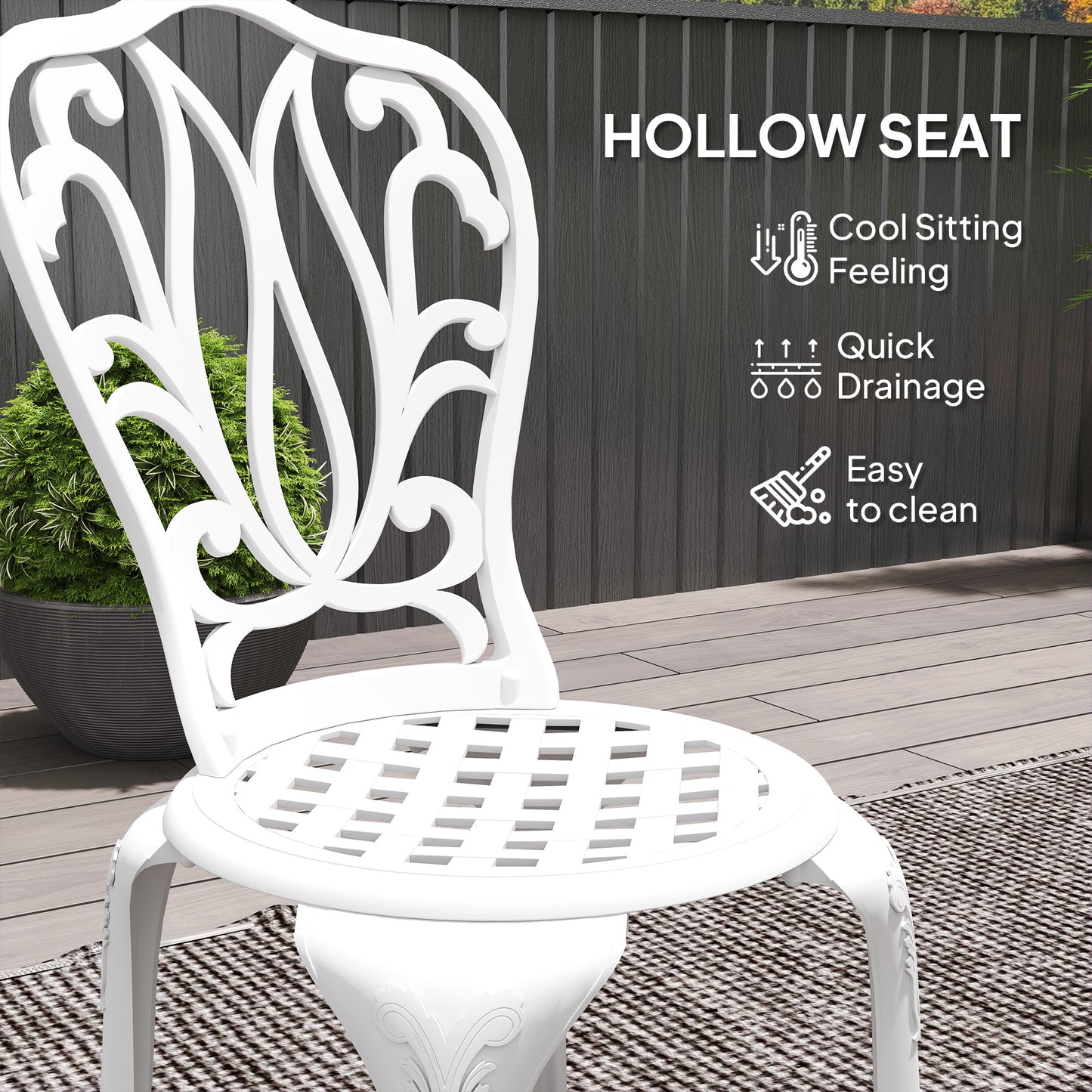 3 Piece Patio Bistro Set Outdoor Table Set with Umbrella Hole White